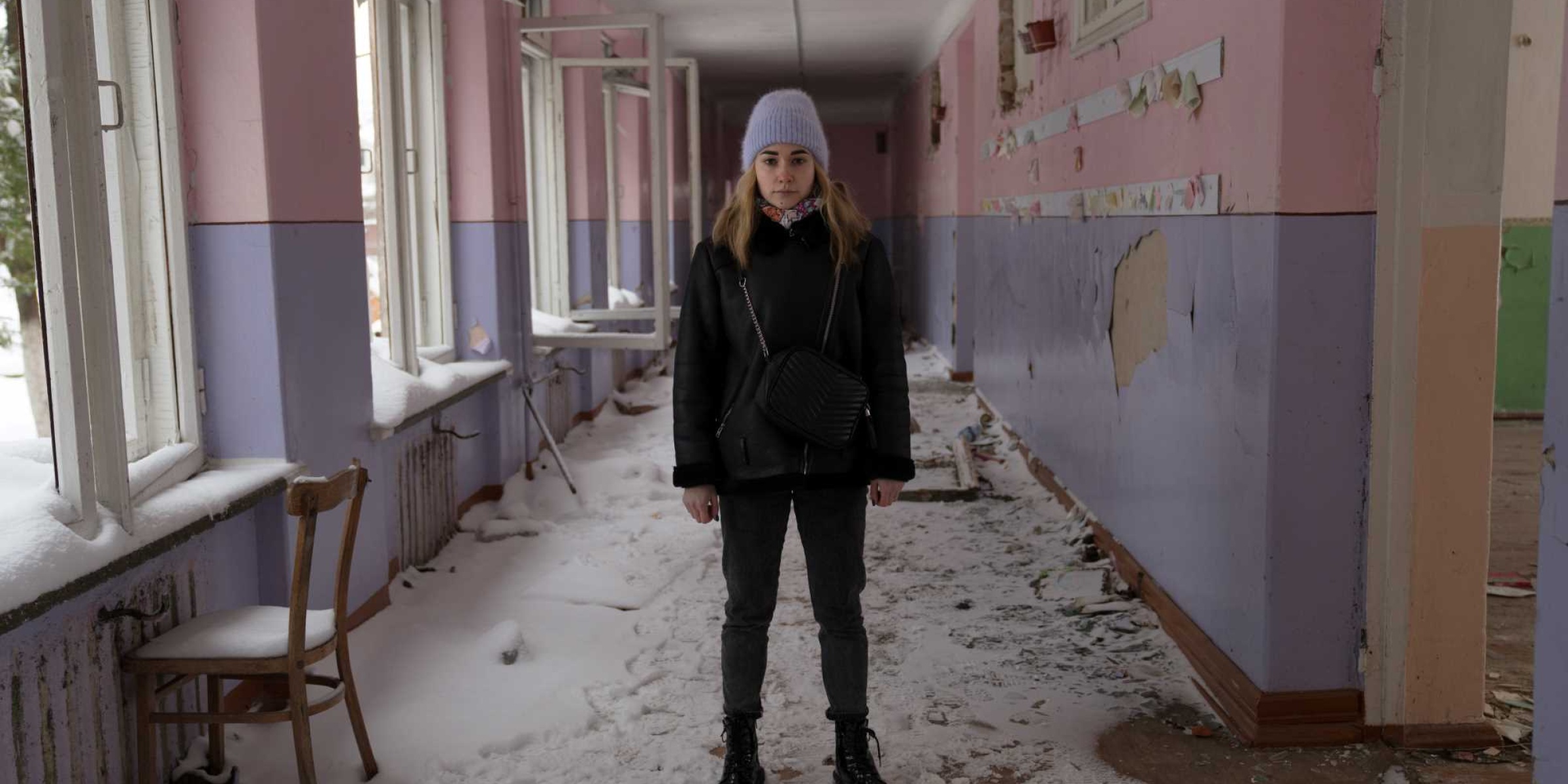 A student at School Number 18 in Chernihiv, northern Ukraine, destroyed during the early phase of the conflict. Credit: GPE/Dmytro Maksymenko
